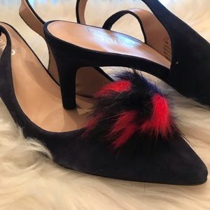 Franco Sarto Damonica Faux Fur Pom-Pom Leather Slingback